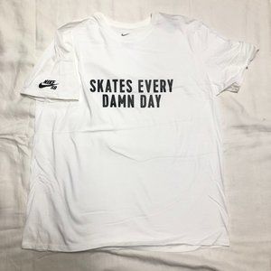 Nike SB graphic tee "SKATES EVERY DAMN DAY" white with black text, various sizes